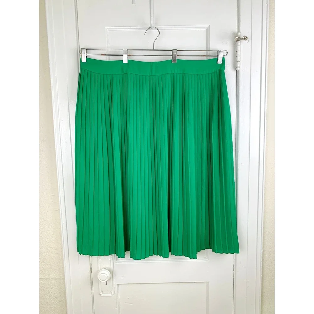 J Crew Pleated Kelly Green Skirt Sz 20 Lined Midi Preppy Classiccore Careerwear - Picture 5 of 11